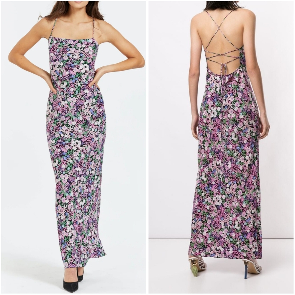 Bec & Bridge Anais Lace Up Printed Floral 100% Silk Sun Dress 8 Sundress NWT New